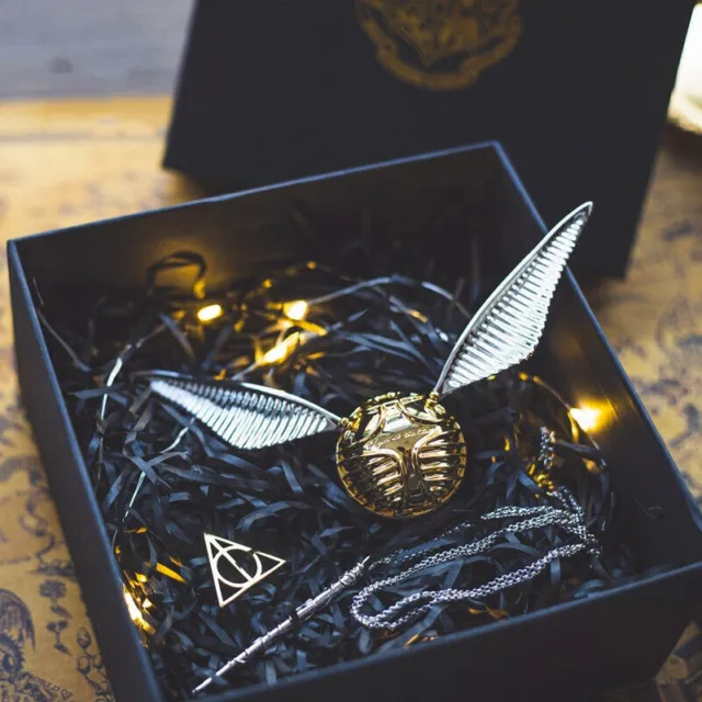 Harry Potter Platinum Wing Golden Snitch Ring Box Necklace Chain Jewelry Storage