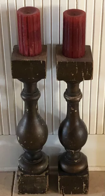 2 Antique Architectural Wood Home Garden Art Baluster Post Candle Stick Holders