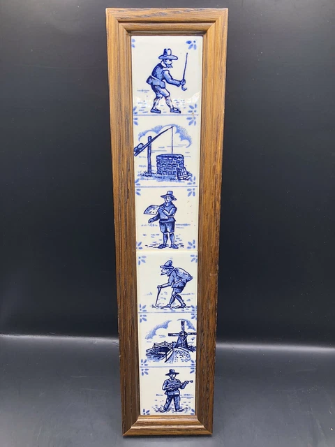 VTG 6 small Tiles Hanging Blue Delft Scenes 2 x 2 in Homestead Windmill Colonial