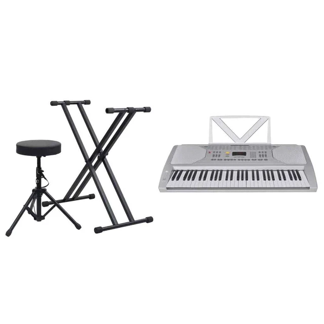 Elektrisches Keyboard-Set mit 61 Tasten Silbern und Schwarz vidaXL