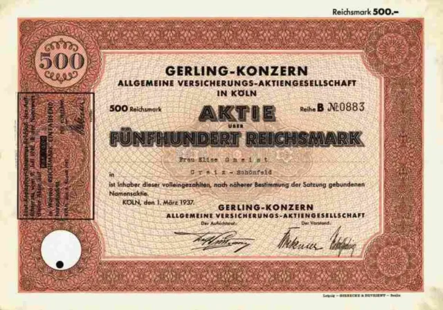 Gerling Konzern Versicherung 1937 Köln Magdeburg Bremen Trier Hanover Stuttgart