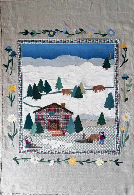 Quadro Collage di Stoffe (paesaggio Alpino)