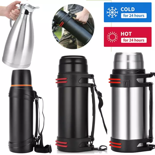 Large Stainless Steel Flask Hot & Cold Tea Drink Thermos Vacuum Bottle Handle