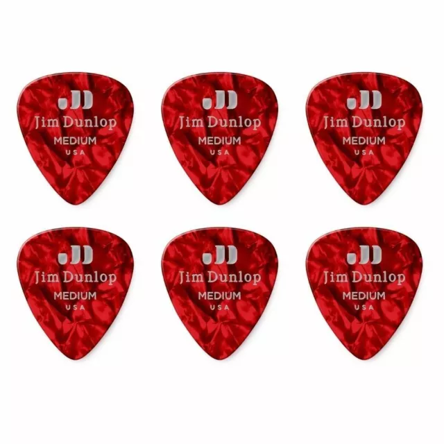 6 x Jim Dunlop Genuine Celluloid Red Pearloid Medium Gauge Guitar Picks *NEW*