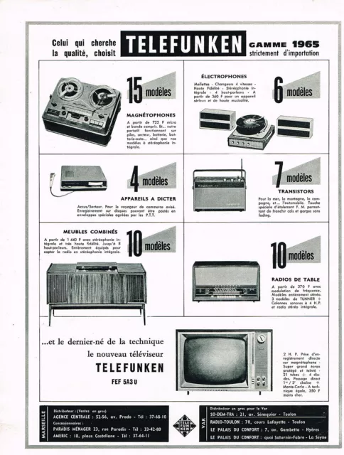 PUBLICITE ADVERTISING  1964    TELEFUNKEN   téléviseur  radio magnétophone