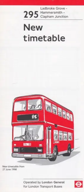 Route 295 London Transport Bus Timetable Lft Jun 1998