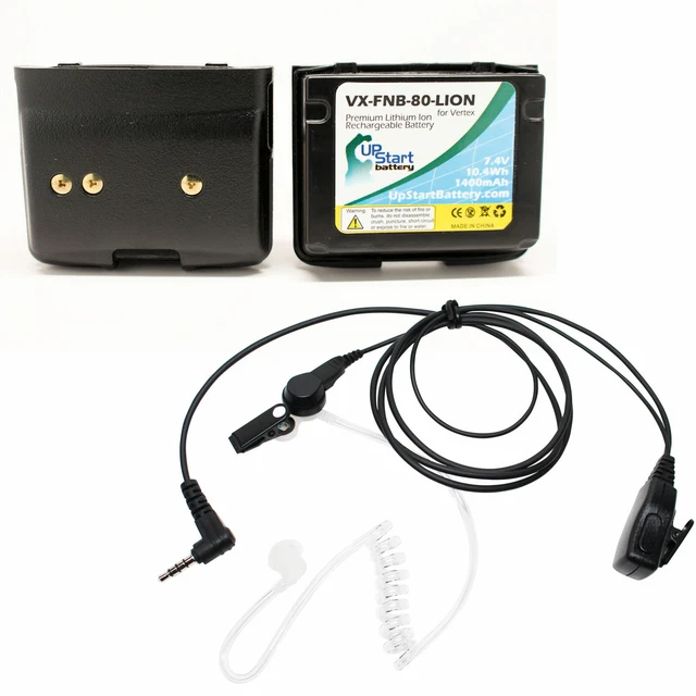 2 Pack Battery & Earpiece w/ PTT Mic for Yaesu / Vertex VX-5R