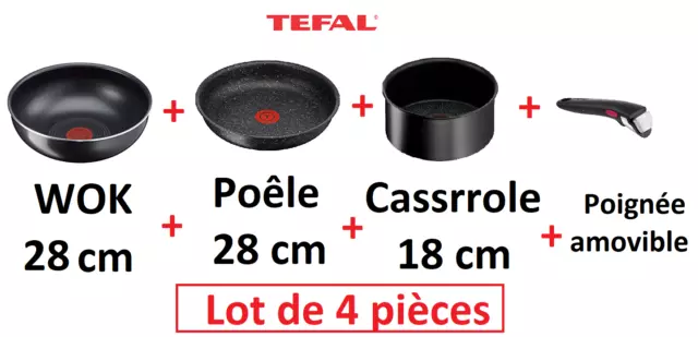 LOT DE TEFAL Ingenio : wok 28cm +Poêle 28cm +casserole 18cm +