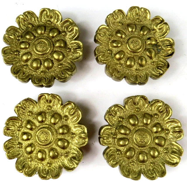 VTG  Brass Flower Curtain Tieback Hold Back Lot of 4 Medallion Window Hardware