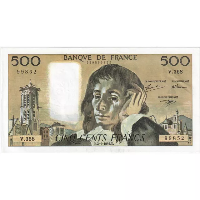 [#636421] France, 500 Francs, Pascal, 1992, V.368 99852, SPL+, Fayette:71.49, KM