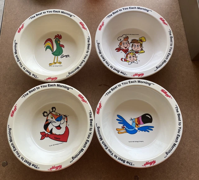 VINTAGE 1995 KELLOGGS Cereal Bowls Plastic Frosted Flakes Rice Krispies