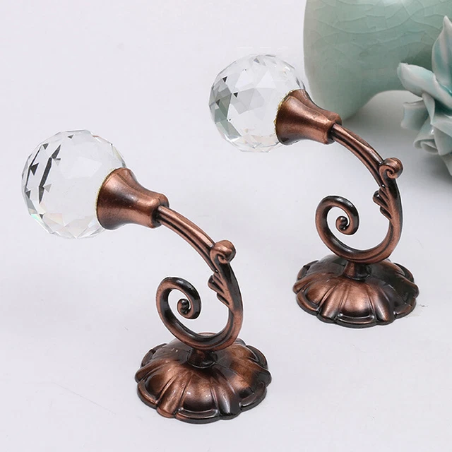 2pcs Metal Crystal Glass Curtain Holdback Wall Tie Back Hanger Hooks Decor'