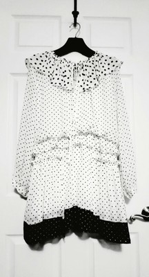 Zara Women Ltd Edition Long Sleeve White Polka Dot Mini Dress Lined Size M NWT