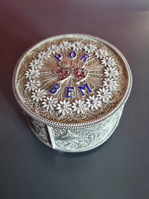 Antique Sterling Silver Trinket/keepsafe/ Jewellery Box Enamel Flowers Por Bem