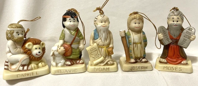 Hanging Ornaments Men from the Bible Daniel David Noah Moses 1991 Vintage