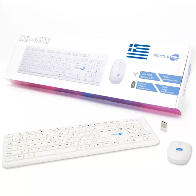 Kit Souris Et Clavier sans Fil Layout Grec Gr Greek Blanc Blanche Kit Set M&K _