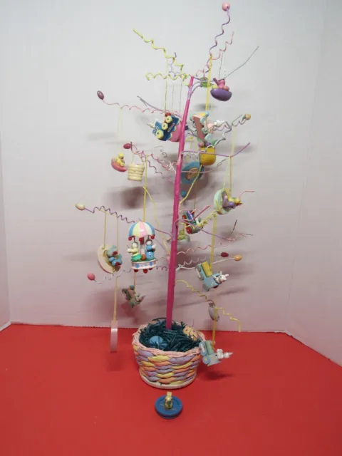Vintage Easter  16" Tabletop Tree With Hand Painted Wooden Ornaments