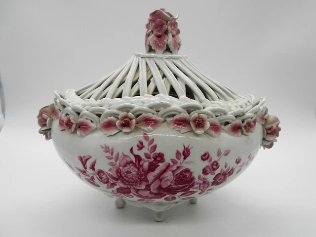 Sublime Pot Pourri Aux Roses En Porcelaine Italienne Capodimonte