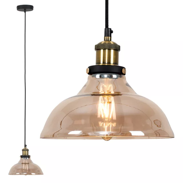 Industrielle Hängeleuchte Montage Messing Bernstein Glas Lampenschirm LED Birne