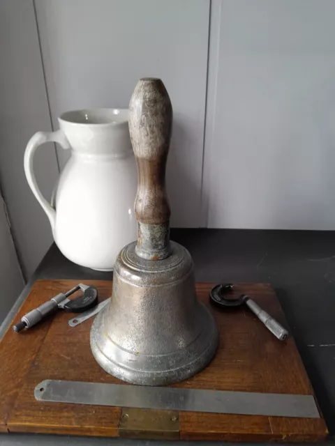 Vintage Bronze Hand Bell  School Bell 13-1/4"  Tall 7-1/8" Diameter   Very Old