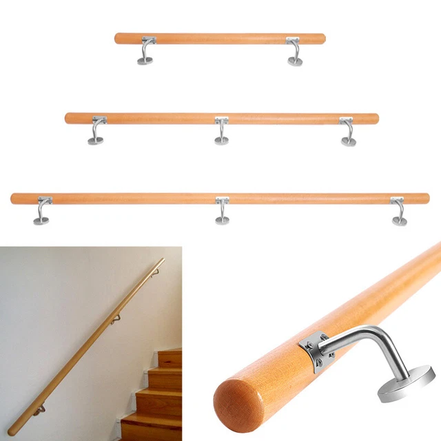 BEECH WOODEN STAIR Solid Handrail Step Grab Rail Wall Rails Bannister