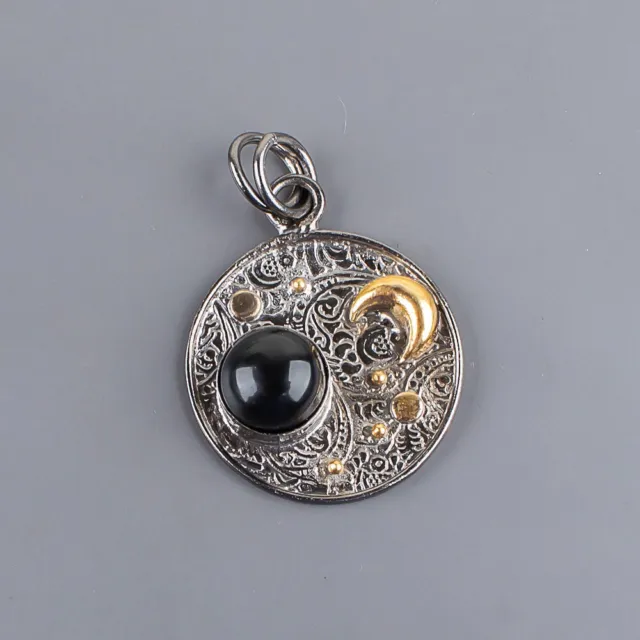 Black Onyx Gemstone 925 Sterling Silver Two Tone Jewelry Pendant For Women Gift