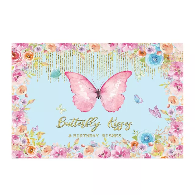 Happy Birthday backdrop  Pink  Butterfly Photography Background Sweet Girl Party