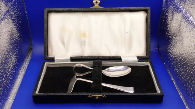 1960's English Sterling Silver Child/Baby Spoon & Pusher in Box. FreeUKP&P 🇬🇧