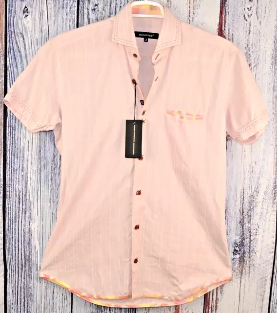 Bogosse Shirt Mens Size 3/MED Pink Casual Button Up Short Sleeve New With Tags