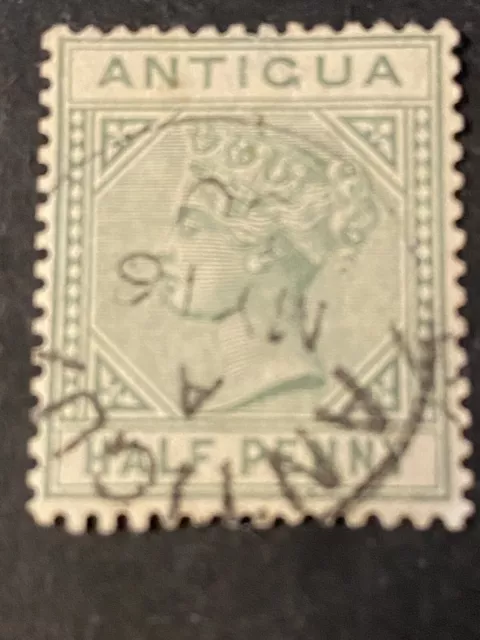 ANTIGUA, SCOTT # 12, 1/2d. VALUE, QV 1882-86 GREEN WMK. CROWN CA USED