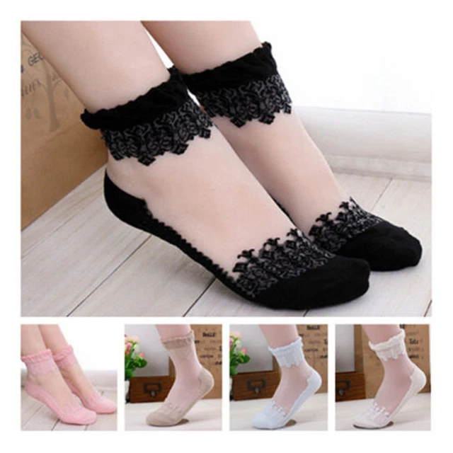 2pairs Short Ankle Socks Silk Ultrathin Elastic Crystal Lace Socks Transparent