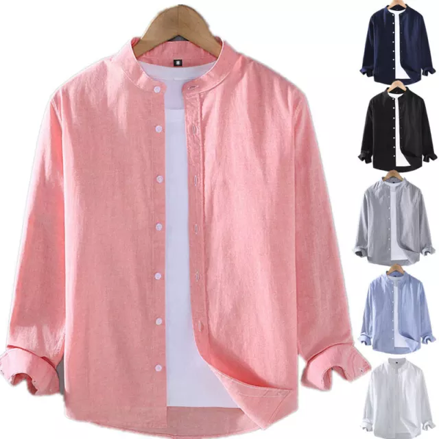 Camicie di lino camicette camicie quotidiane maniche lunghe top con punto aperto C8