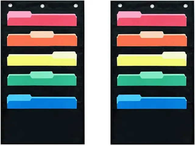 Pack of 2 - Five Pocket Compact Storage Pocket Chart, Hanging Wall File Organize