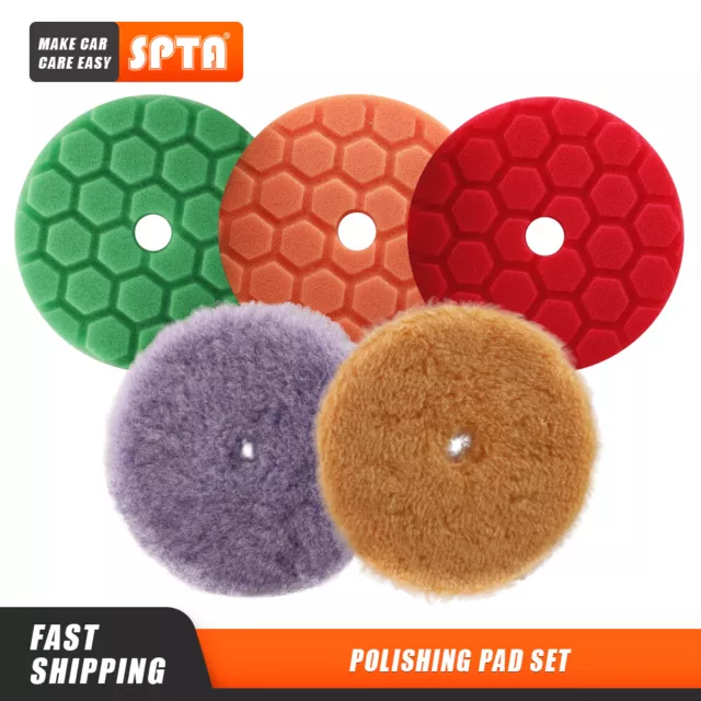 SPTA 5Pcs 6 Inch Buffing Sponge Wool Polishing Pad Kit for Car Polisher Waxing