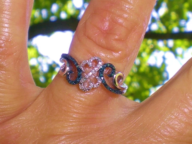 Jane Seymour Sterling Silver 1/15ct  *WAVES*  Open Hearts Blue Diamond Ring  KAY
