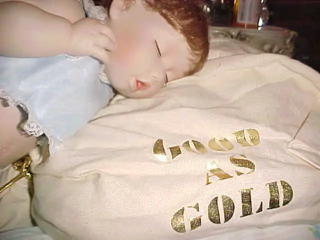 Ashton Drake Good as Gold Porcelain Doll  16" 76415 by  Titus Tomescu w/gold bag 6