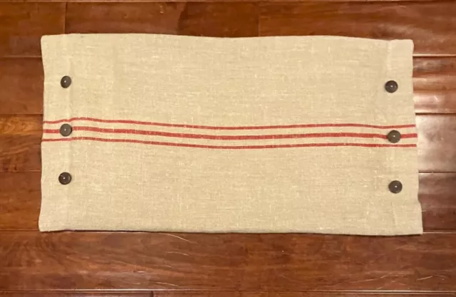 Pottery Barn French Grain Sack Linen Hemp Red Stripe Throw Pillow Cover Buttons