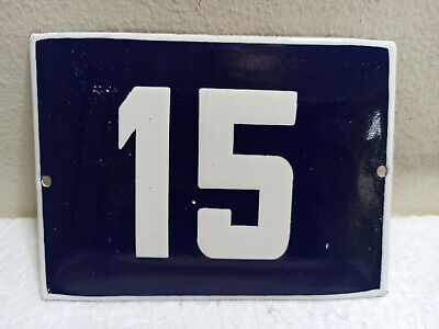 Vintage Enamel Sign Number 15 Blue House Door Street Plate Metal Porcelain Tin