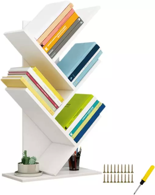 QUMENEY Tree Bookshelf, Wood Book Tower, 5-Shelf Bookcase - Premium Holder, Rack