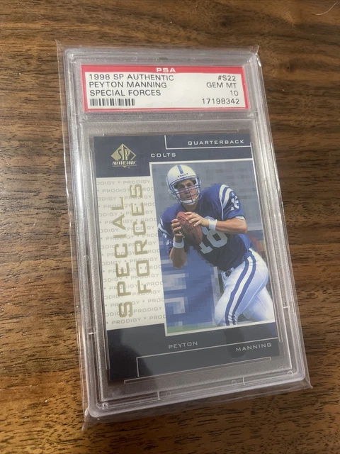 1998 SP Authentic Special Forces Peyton Manning Rookie 1/1000 PSA 10 GEM Pop 8 1998 SP Authentic Special Forces Peyton Manning Rookie 1/1000 PSA 10 GEM Pop 8