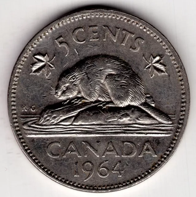 1964 Canada Five 5 Cent Nickel Queen Elizabeth Ii Coin