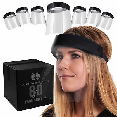 Salon World Safety 80 Black Face Shields Clear Protective Full Face Shields