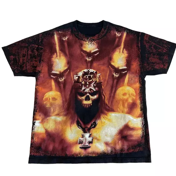 VTG Triple H All Over Print Skulls T-Shirt Men’s Size S-5XL, 100% polyester