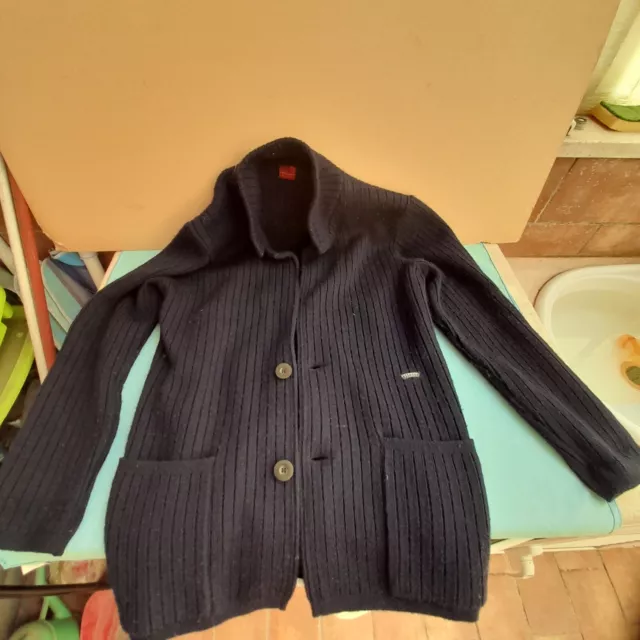 CARDIGAN BLU IN PURA LANA VERGINE ELLESSE MADE IN ITALY tg. 5^ anni '70 VINTAGE