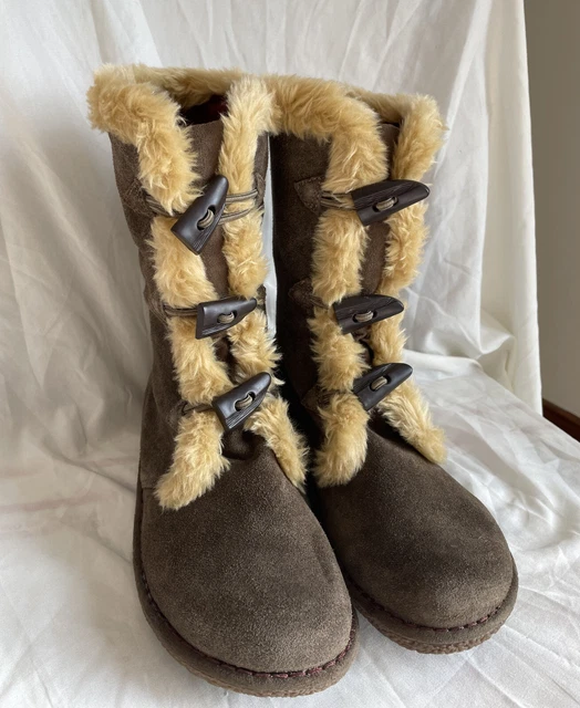 Earth Spirit Winter Snow Boots Womens 9.5 Brown Suede Leather Mid Calf Faux Fur