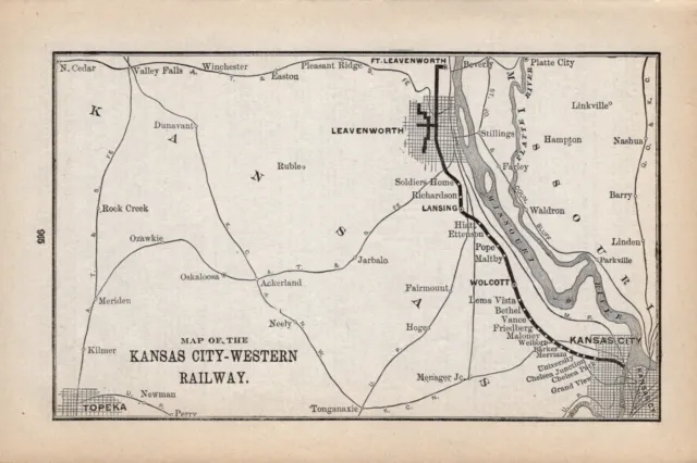 1906 Antique Kansas City Western Railway Map Railroad Map 1453