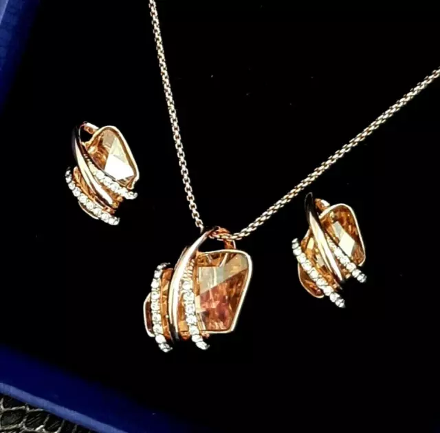 Luxus Schmuckset 750er Gold 18K Vergoldet Kristall Element Damen Geschenk Neu Et 3