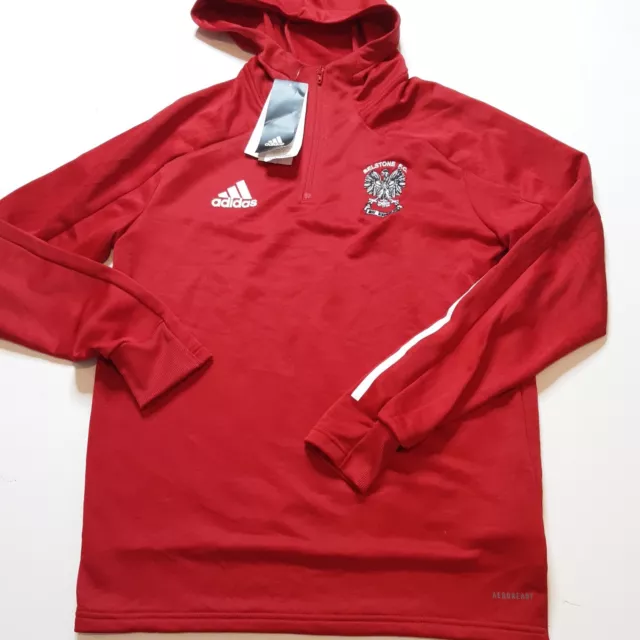 ADIDAS Hoodie Boys Age 13 14 Red Hooded sweatshirt Full Zip up Football Training