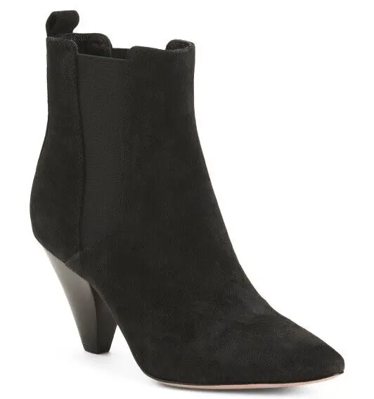 VERONICA BEARD BAXTER Bootie Black Suede Pull On Ankle Boots 3''Stack ...
