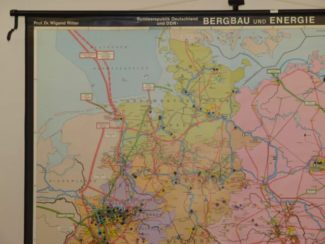 Schul-Wandkarte BRD DDR Deutschland 1981 Energie o. Nord-Stream Habeck 187x202cm 3